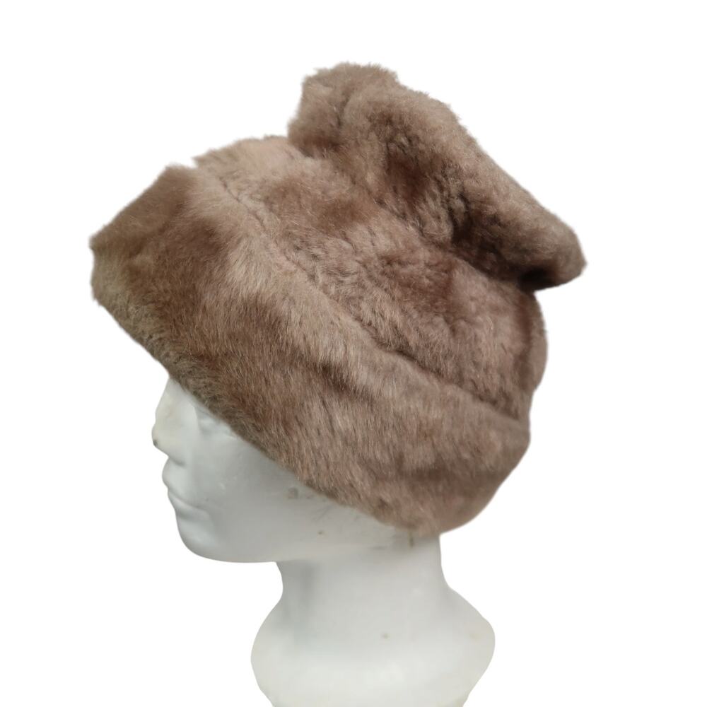 Vintage 50s/60s Valerie Modes Taupe Brown Faux Fur Hat - Picture 2 of 8